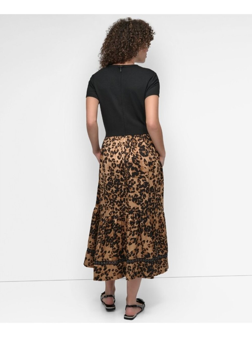 DKNY Women's Mixed Media polyester Round Neck Dress Black Brown Size S $139 SALE - Picture 5 of 5